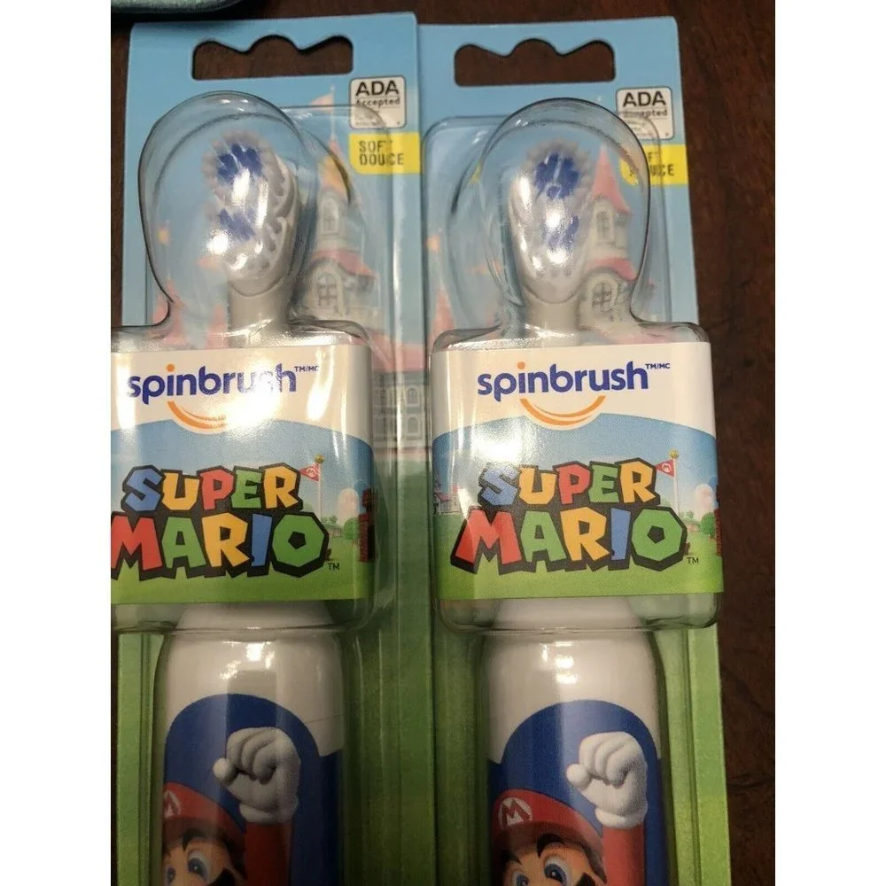 2X Super Mario Kids Spinbrush Battery Electric Toothbrush Soft Bristles